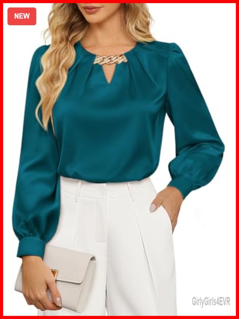JASAMBAC Women Silk Satin Blouse Long Sleeve Business Casual Work Top